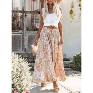 Multicolor Casual Boho Buttoned Long Skirt